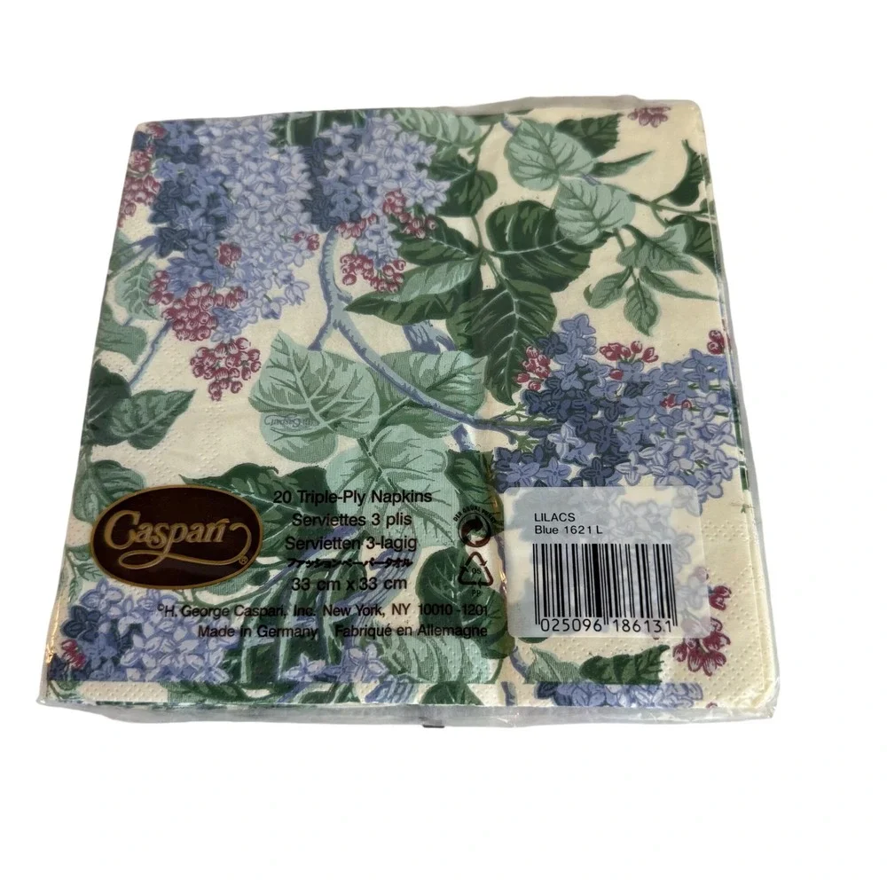 Caspari Paper Napkins 20 Count Blue Lilacs Floral Triple-Ply 13x13 1621L